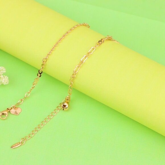 "Rose Gold Plated Dual Chain Anklet with Leaf and Fan Charms, XPAL1194 - Picture 4 of 12